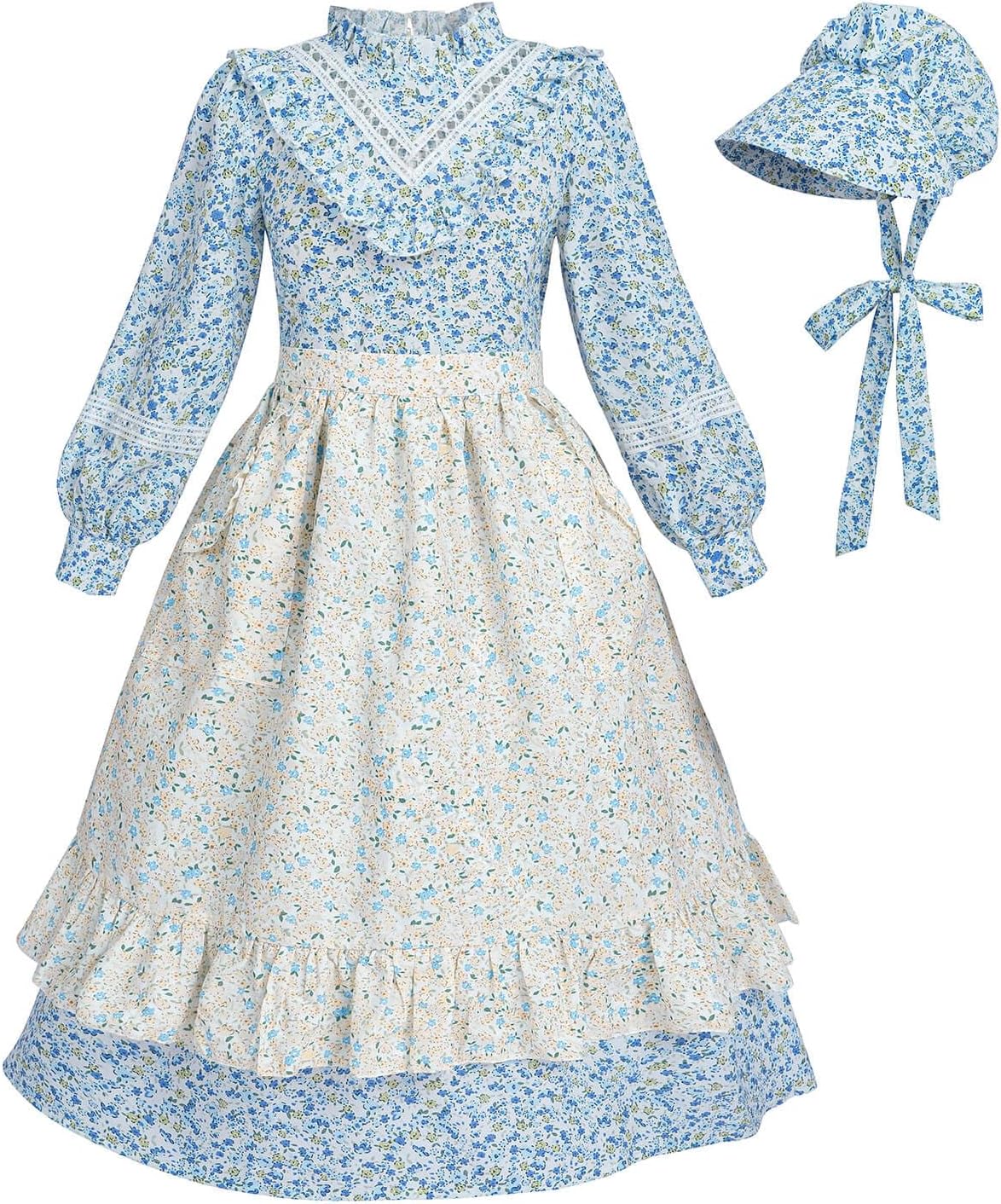 Nuoqi Pioneer Dresses for Girls Prairie Dress Long Colonial Costume 1800s Girls Victorian Dress