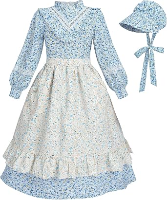 Nuoqi Pioneer Dresses for Girls Prairie Dress Long Colonial Costume 1800s Girls Victorian Dress