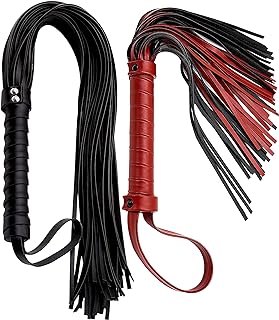 Riding Whip Black 27" and Red Faux Leather Whip 20" for Bedroom, Floggers Adult Play, Costume Accessories Couples Cosplay