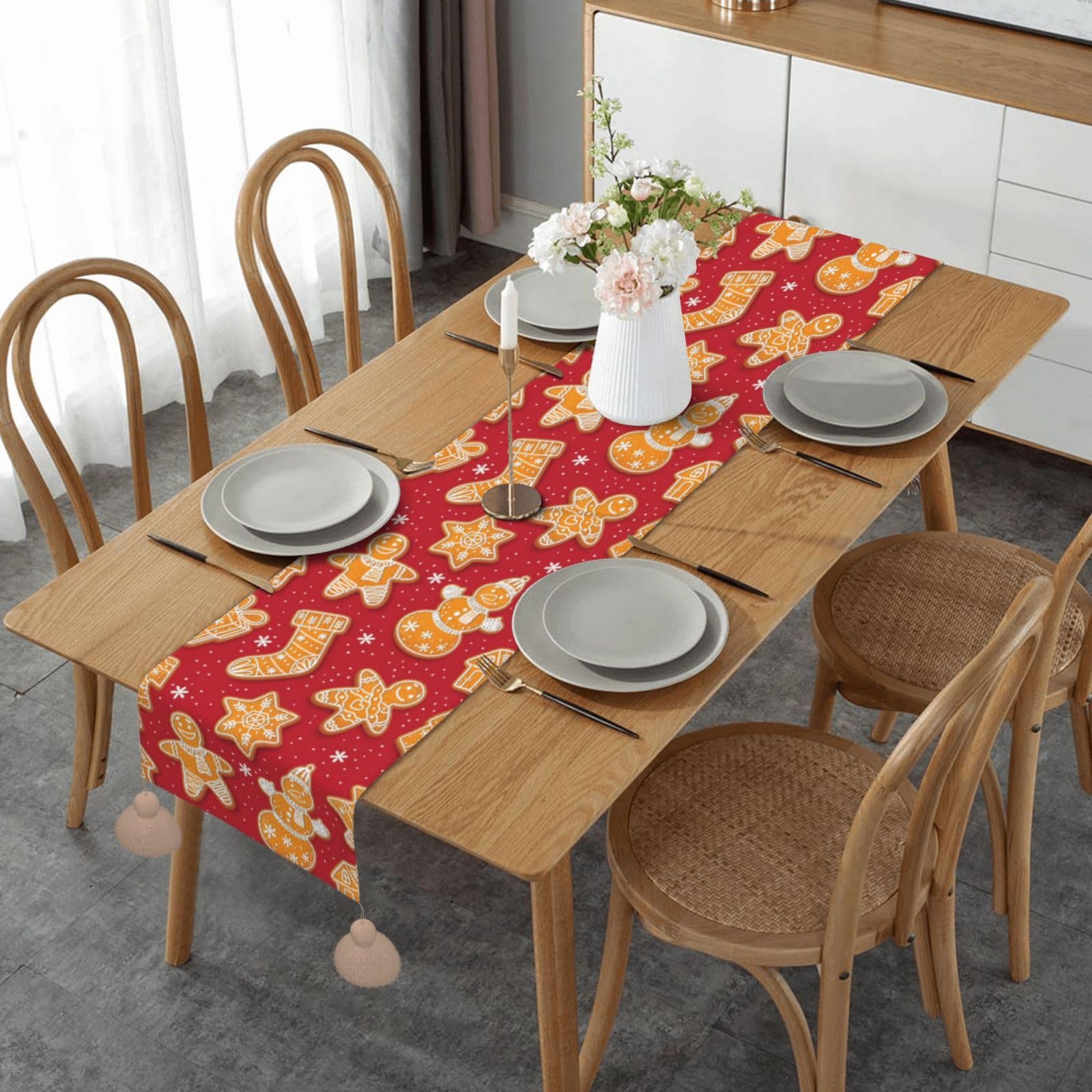 Chemin de table de Noël résistant chaleur et lavable pour maison