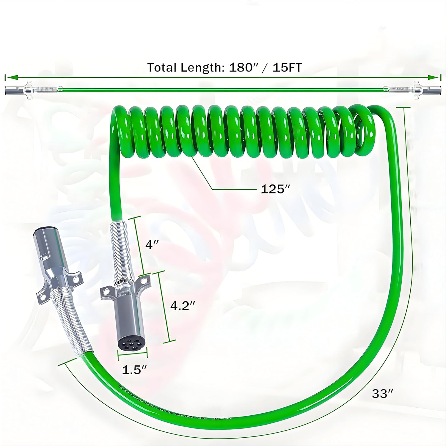 7 Way Coiled Trailer Cord 15FT Pigtail Heavy Duty Electric Cord -85°F Cold Resistant Soft Flexible ABS Power Cable for Semi Truck Trailers True 4/12+2/10+1/8 AWG(15FT Long Tail Wire)