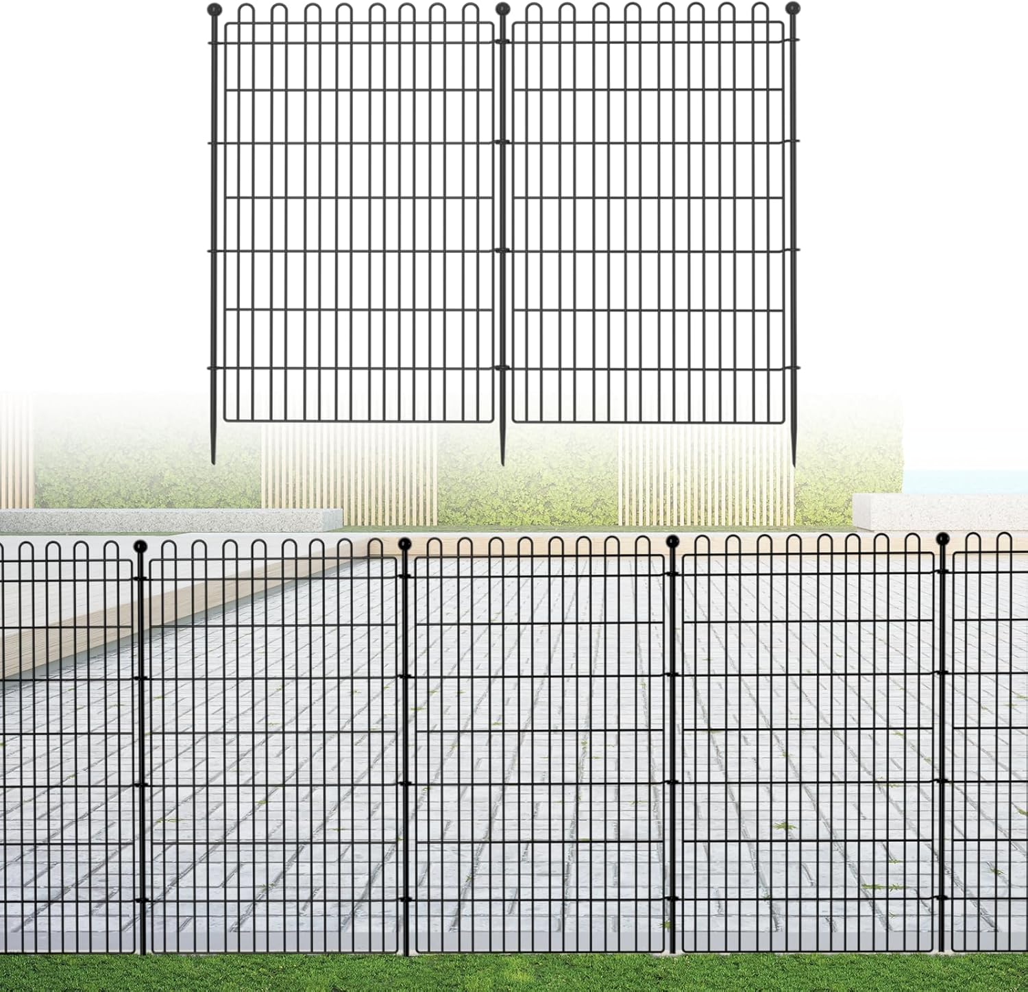 10 Panels No Dig Decorative Outdoor Garden Fence for Yard, 40 in(H) X 23.6 ft(L) Animal Barrier Fencing Rustproof Metal Wire Panel Border for Dog, Rabbits, and Patio Temporary Ground Stakes Defense 10 Panels-40 in(H) X 23.6 ft(L)