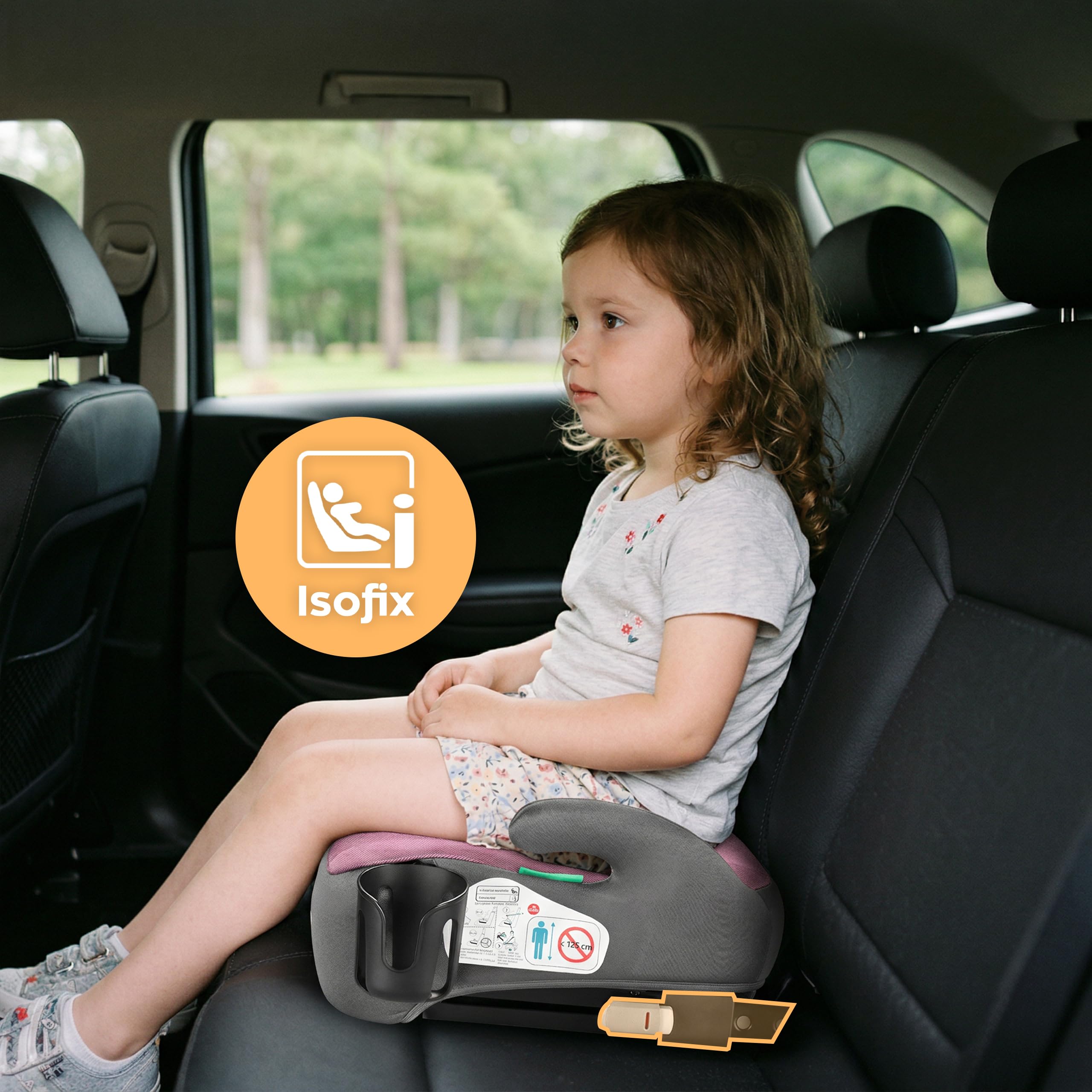Tulano Cabby 30 Sitzerhöhung Auto ISOFIX, Kindersitzerhöhung Auto 125-150cm | i-Size ECE R129/03 - Kindersitz ab 6 Jahre - Booster Seat mit Getränkehalter - Sitzschale Kinder 15-36 kg - Rosa