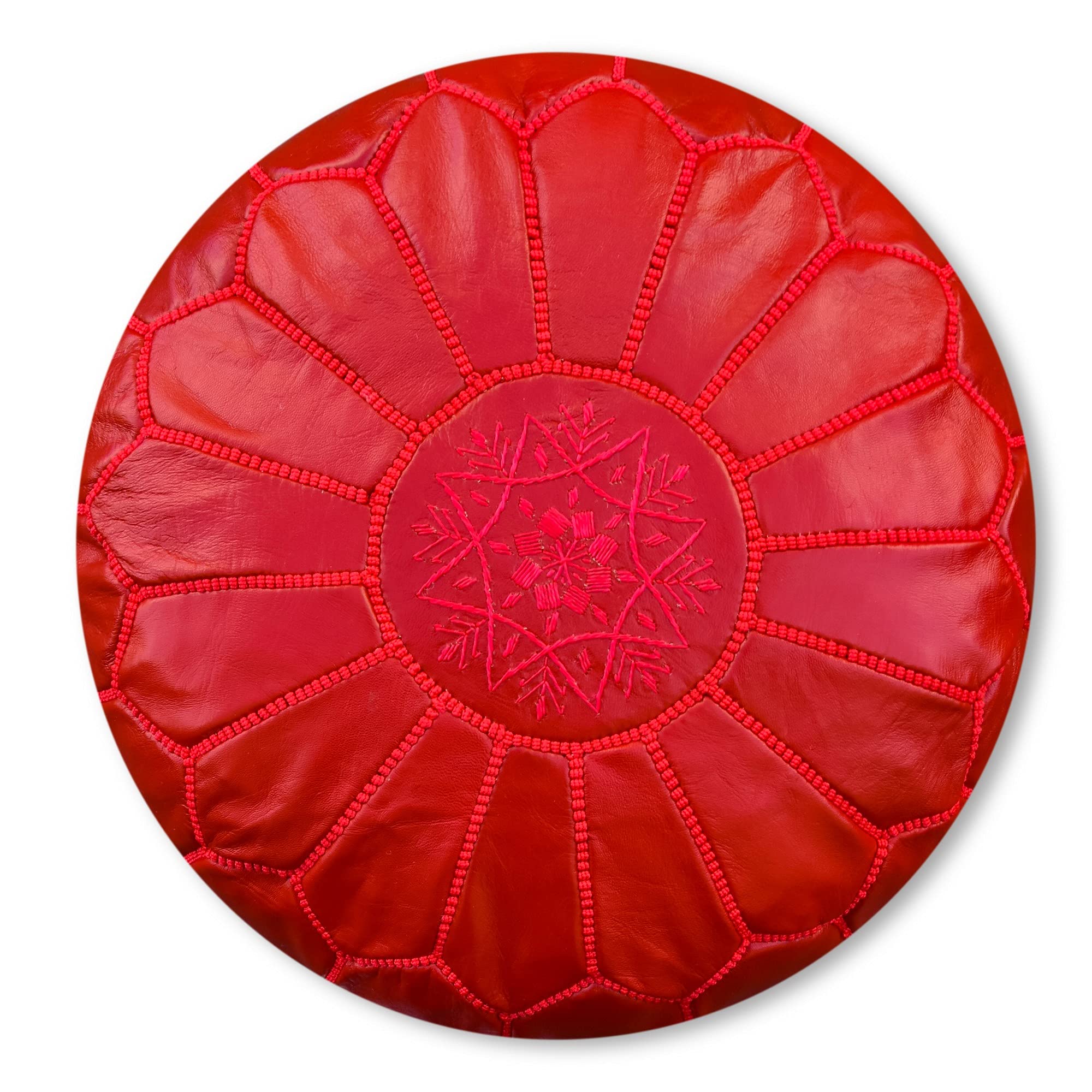 Poufs&Pillows Premium Artisanal Leather Pouffe - Handmade - Delivered stuffed - Ottoman, footstool, floor cushion (Red)