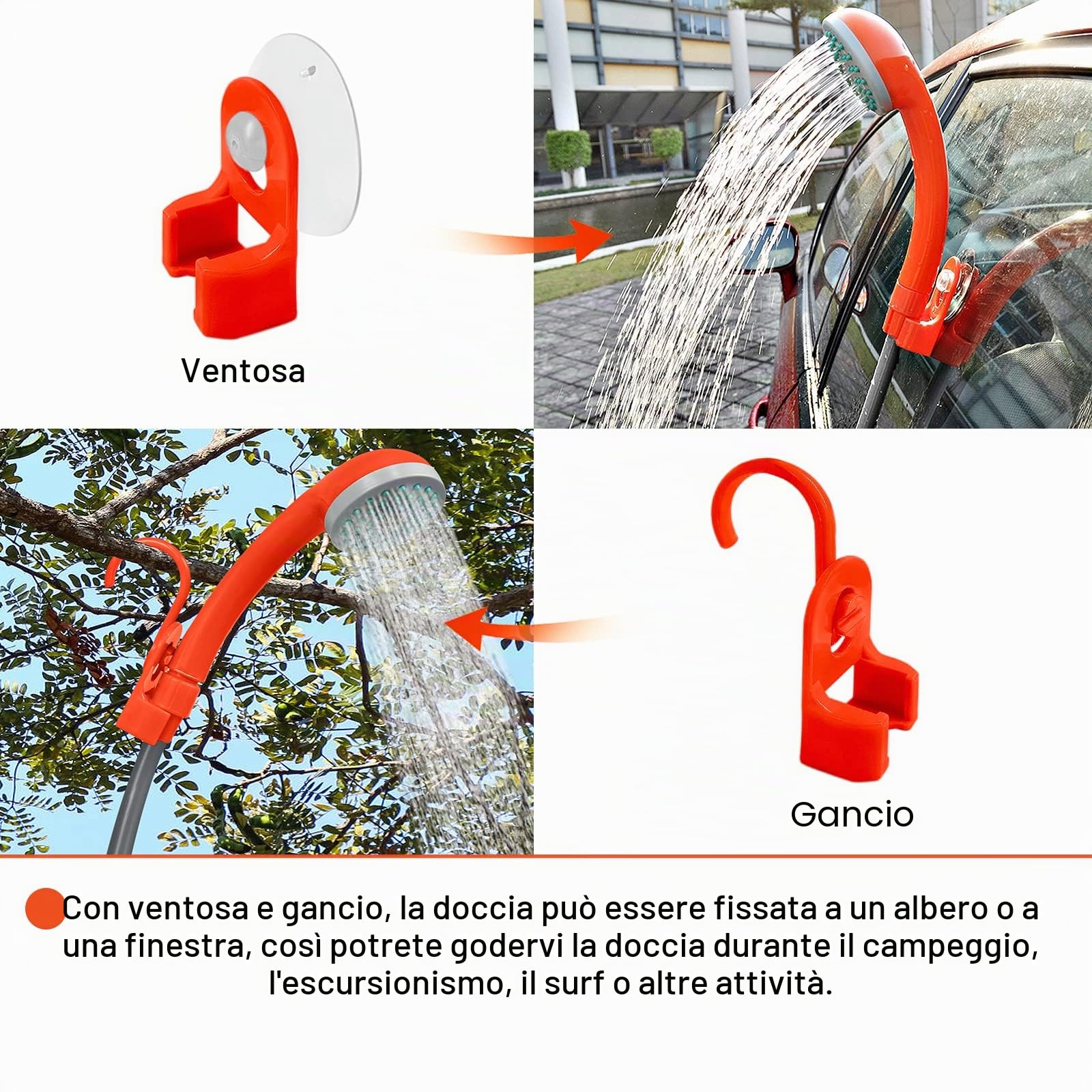 Aufun Doccia da Campeggio all'Aperto con Doccia a Mano, Batteria Ricaricabile da 2200mAh incorporata, Cavo di Ricarica USB, a Acqua per Campeggio, Escursione, Viaggio, Giardino, Spiaggia