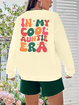 VILOVE Aunt Sweatshirt Women: Auntie Era Letter Print Pullover Crewneck Long Sleeve Top