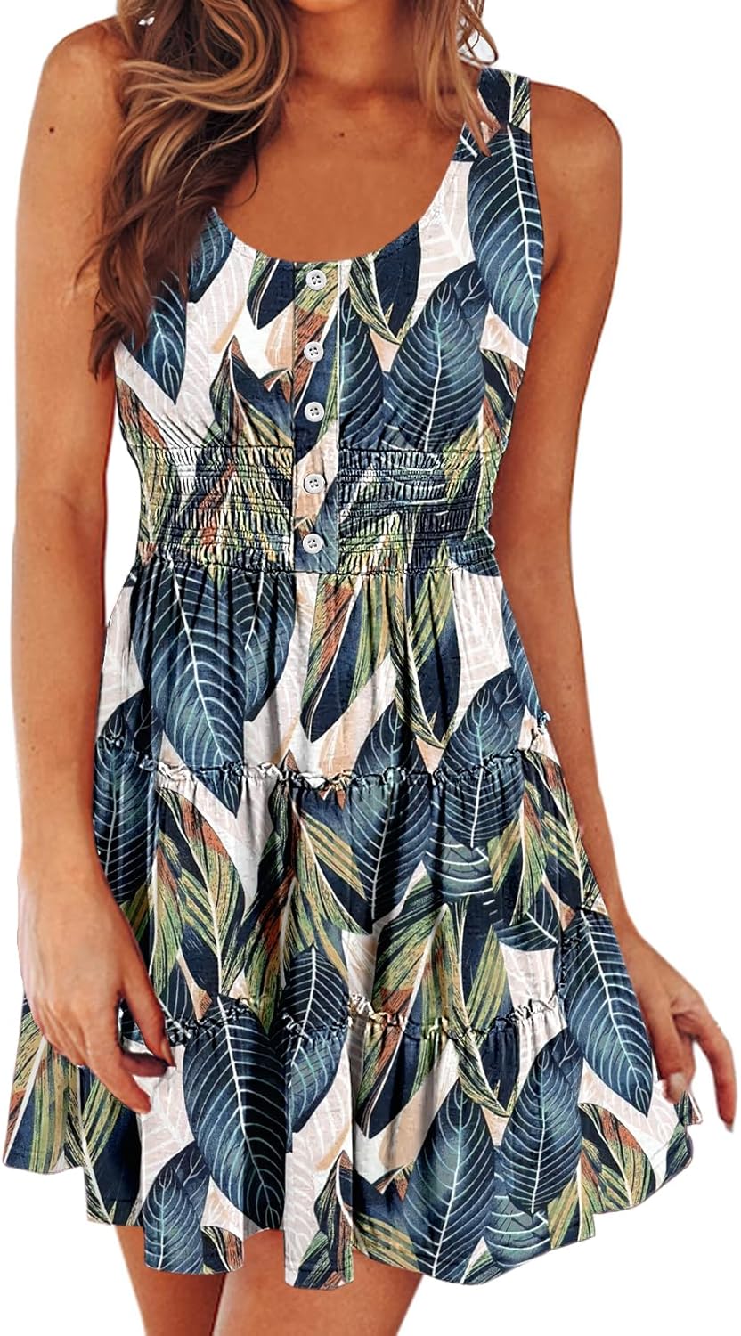 Summer Style Women’s Casual Swing Mini Dress Sleeveless Button Down