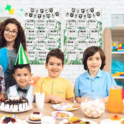 Miniatura 7 de Zhanmai Cartel de 2 tablas de cumpleaños para el aula, juego de tablones de anuncios de cumpleaños de 12 x 18 pulgadas, calendario de aula laminado