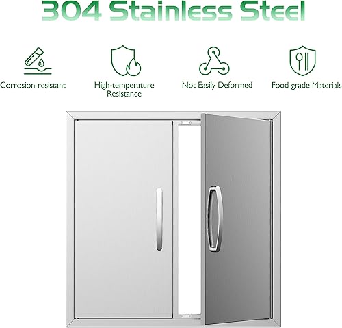 Miniatura 31 de Puertas de cocina para exteriores, 31 pulgadas de ancho x 24 pulgadas de alto, puertas de acceso dobles para barbacoa, acero inoxidable 304
