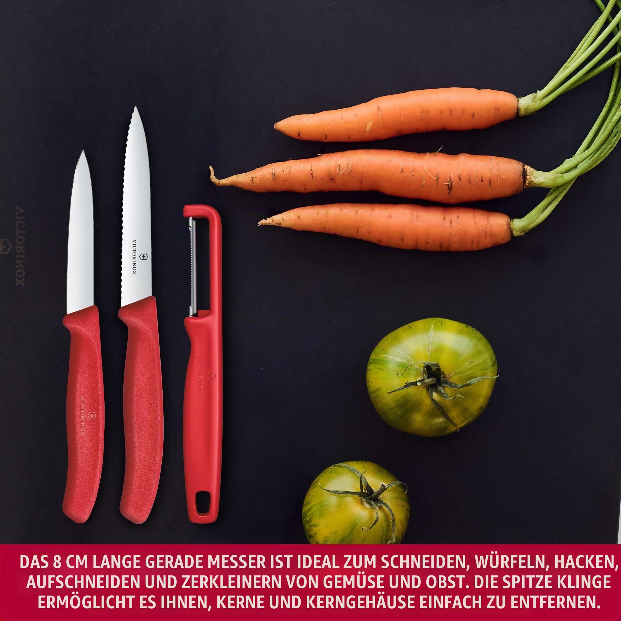 Victorinox Swiss Classic Gemüsemesser Set mit Sparschäler, 3-tlg., Rot – Ansicht 4