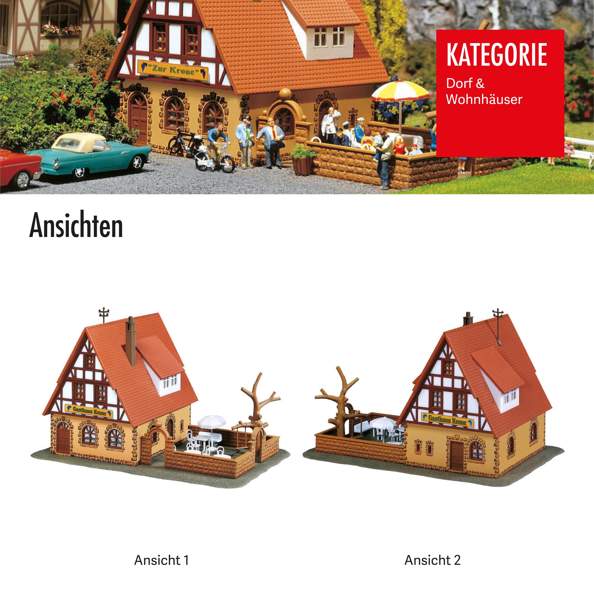 FALLER Gasthaus Zur Krone Modellbausatz mit 42 Einzelteilen 167 x 105 x 100 mm I Modelleisenbahn Zubehör H0 I Modelleisenbahn H0 Gastro-Fachwerkhaus, Divers