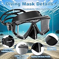 Vista 3 de Máscara de buceo para adultos, máscara de esnórquel de vidrio templado antivaho con cubierta para la nariz, gafas de natación panorámicas de 180°