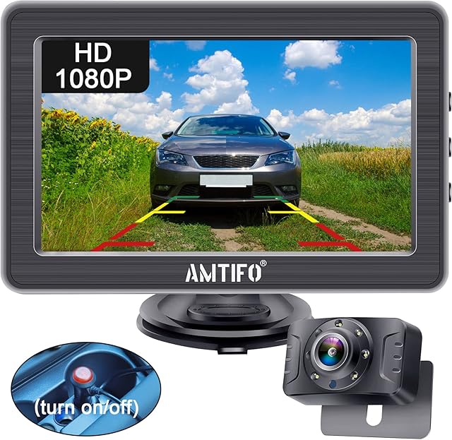 Reversing Camera HD 1080P Car Rear View 4.3 Inch Monitor Kit for Van Caravan Motorhome Easy Installation Number Plate Back Cam Waterproof Clear Night Vision AMTIFO A2
