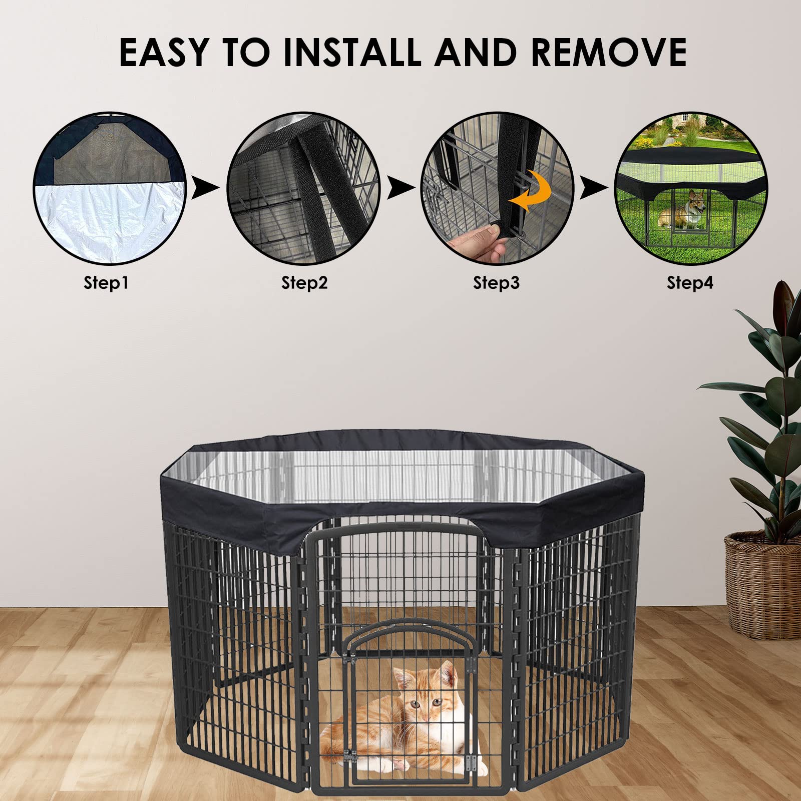 iFCOW Housse de parc pour chien de 61 cm - Housse supérieure résistante au soleil et à la pluie - Pour parc extérieur à 8 panneaux