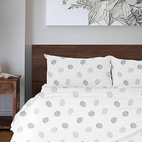 Miniatura 2 de Featherhead Juego de sábanas de franela 100 % algodón, 4 piezas, tamaño King, piñas, doble cepillado para mayor suavidad, cálido y transpirable,