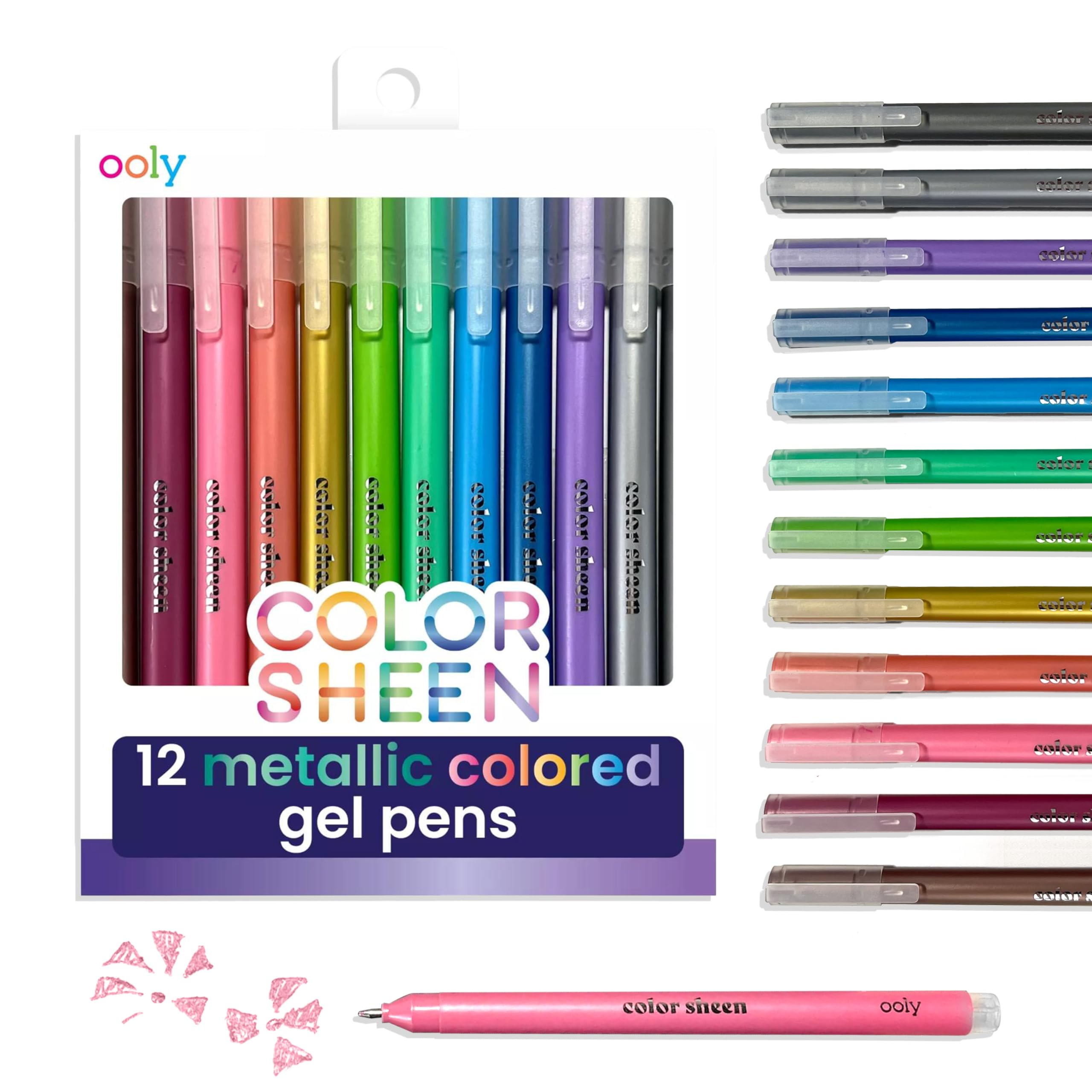 Ooly Color Sheen Metallic Gel Pens Set of 12-1.00mm Fine Point Shimmering Pens for Kids, Adults, Stationery and School Supplies