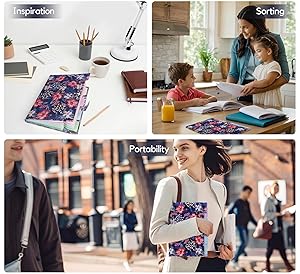 Flower Series Expanding File Folder, Vintage Floral Elegant Funky Cute Retro Document Organizer for Document Arrangement - Black/Red Floral