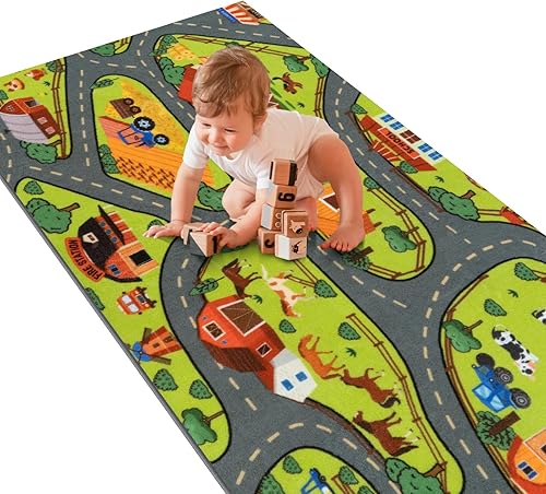 Miniatura 11 de STARUIA Alfombra Lavable para Niños, Alfombra de Juego para Cuarto de Juegos de Niños, Alfombra Divertida de Aprendizaje de Carros para Bebés para