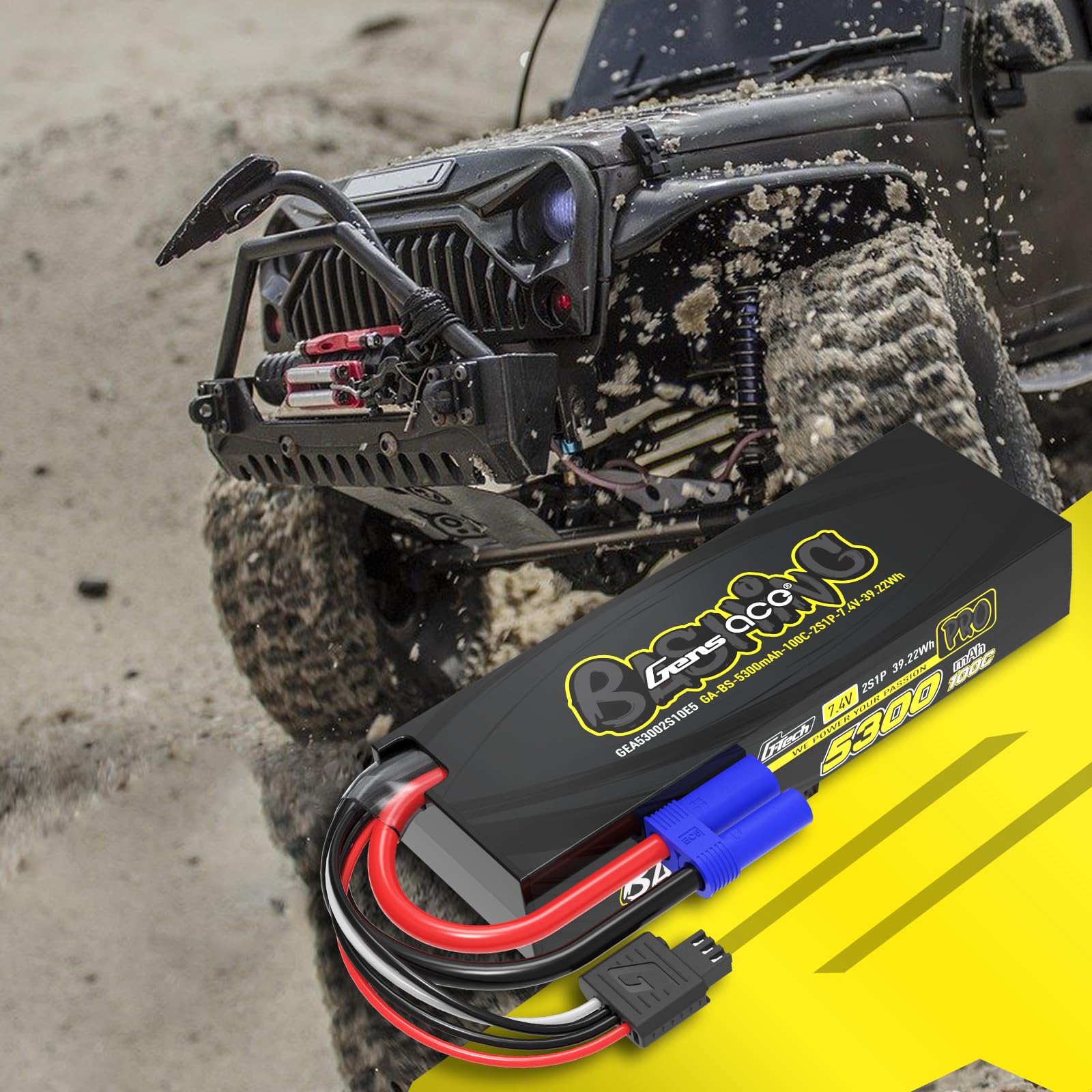 Gens ace 2S LiPo Akku 7,4 V 5300 mAh 100C Hardcase mit EC5-Stecker – Batterie für 1/4 RC Motorräder