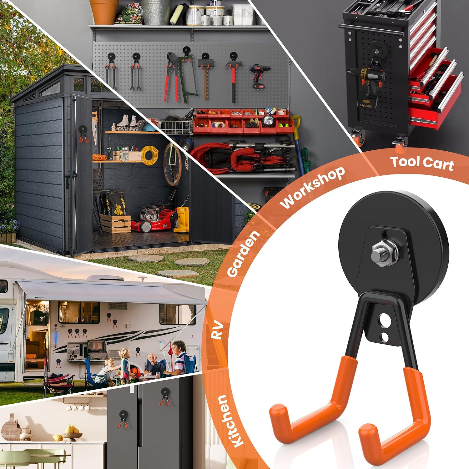 Extra Large Heavy Duty Magnetic Hooks, Large Strong Magnet Hooks, Industrial Magnetic Hooks with Anti-Slip Coating, Magnetic Utility Hooks for Garage, Garden Tools Organization (4Pcs Orange) image 5