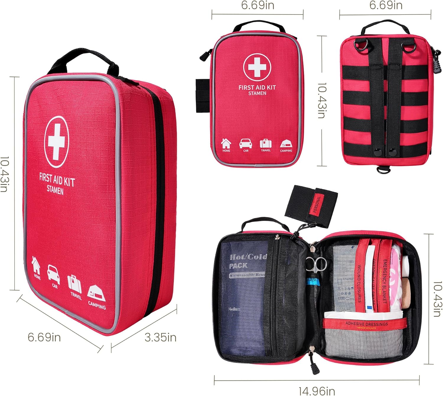 First Aid Bag Empty Large Medical Bag for Travel Home Car and Office Compact Emergency Storage Organizer (No Medications Included)