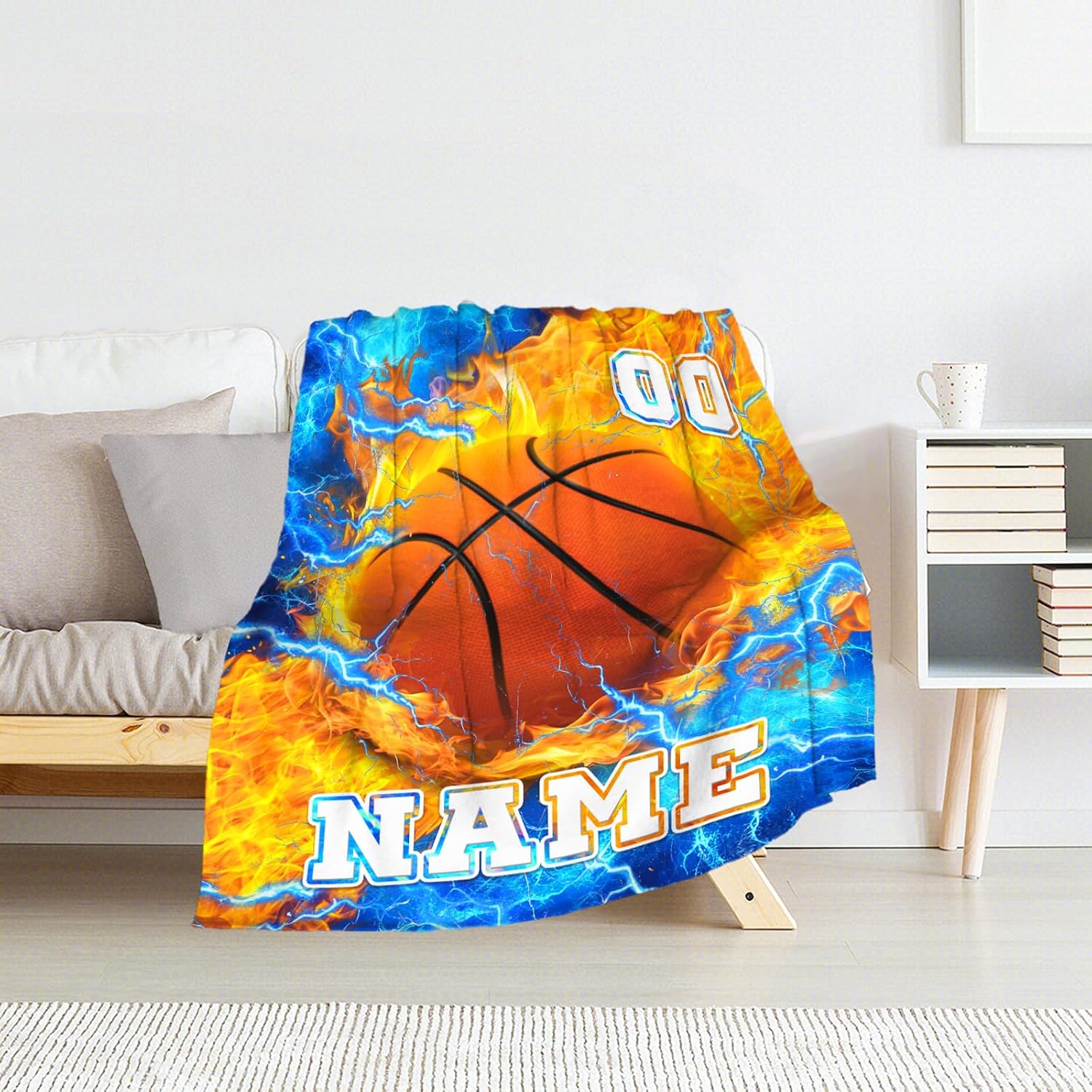 Basketball Blankets Gifts for Boys, Teens - 50" x 60" Custom Sport Throw Blanket for Basketball Players - Warm Fuzzy Fluffy Flannel Throws Stuff for Couch, Chair & Bedroom
