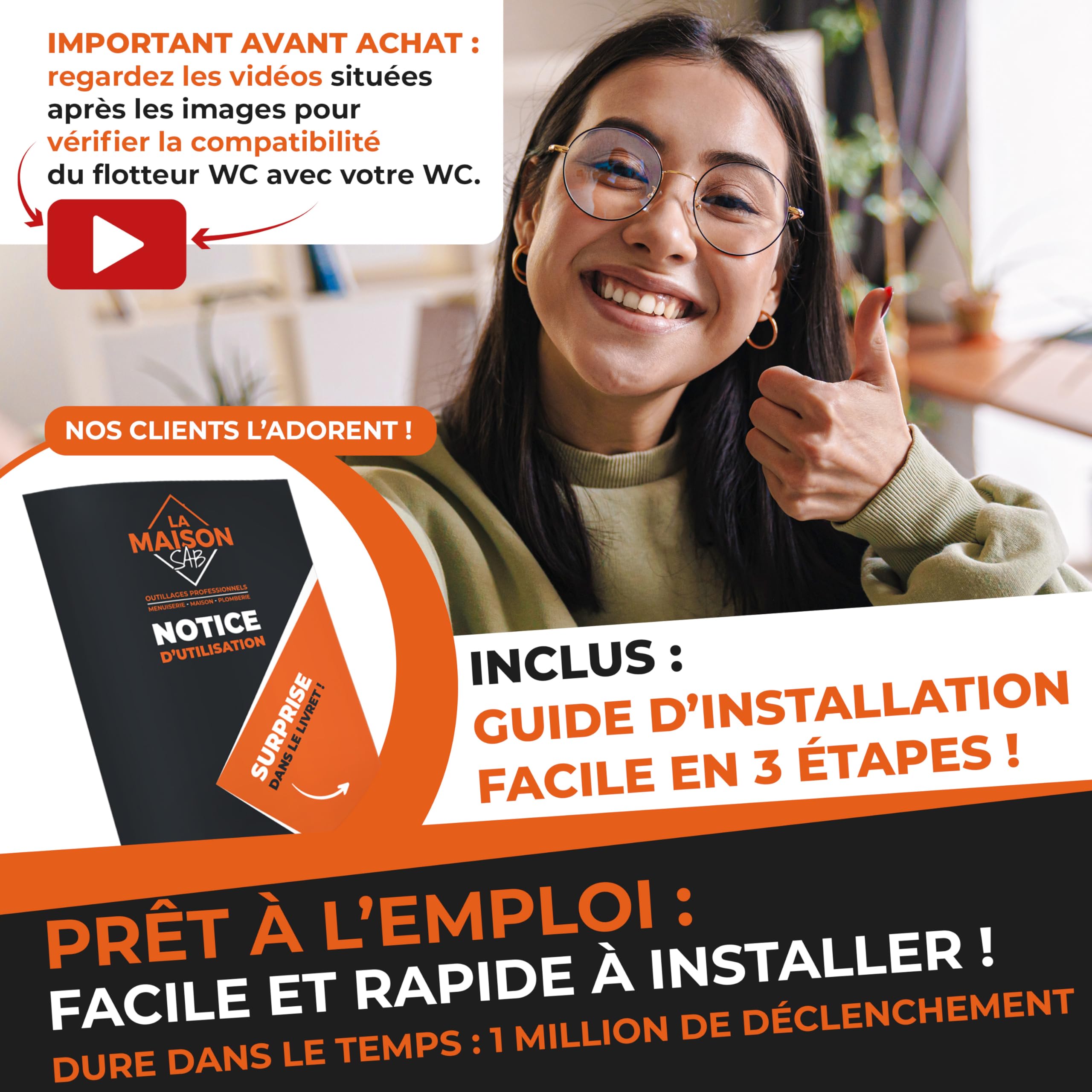 Flotteur WC Durable Robinet à Mécanisme Horizontal pour Toilette avec Joint et Filtre Garantie 10 ans
