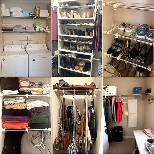 Miniatura 4 de Yuanjimi Estantes de montaje en pared para armario, estante de tensión ampliable, fácil de instalar para despensa, armario, lavandería,