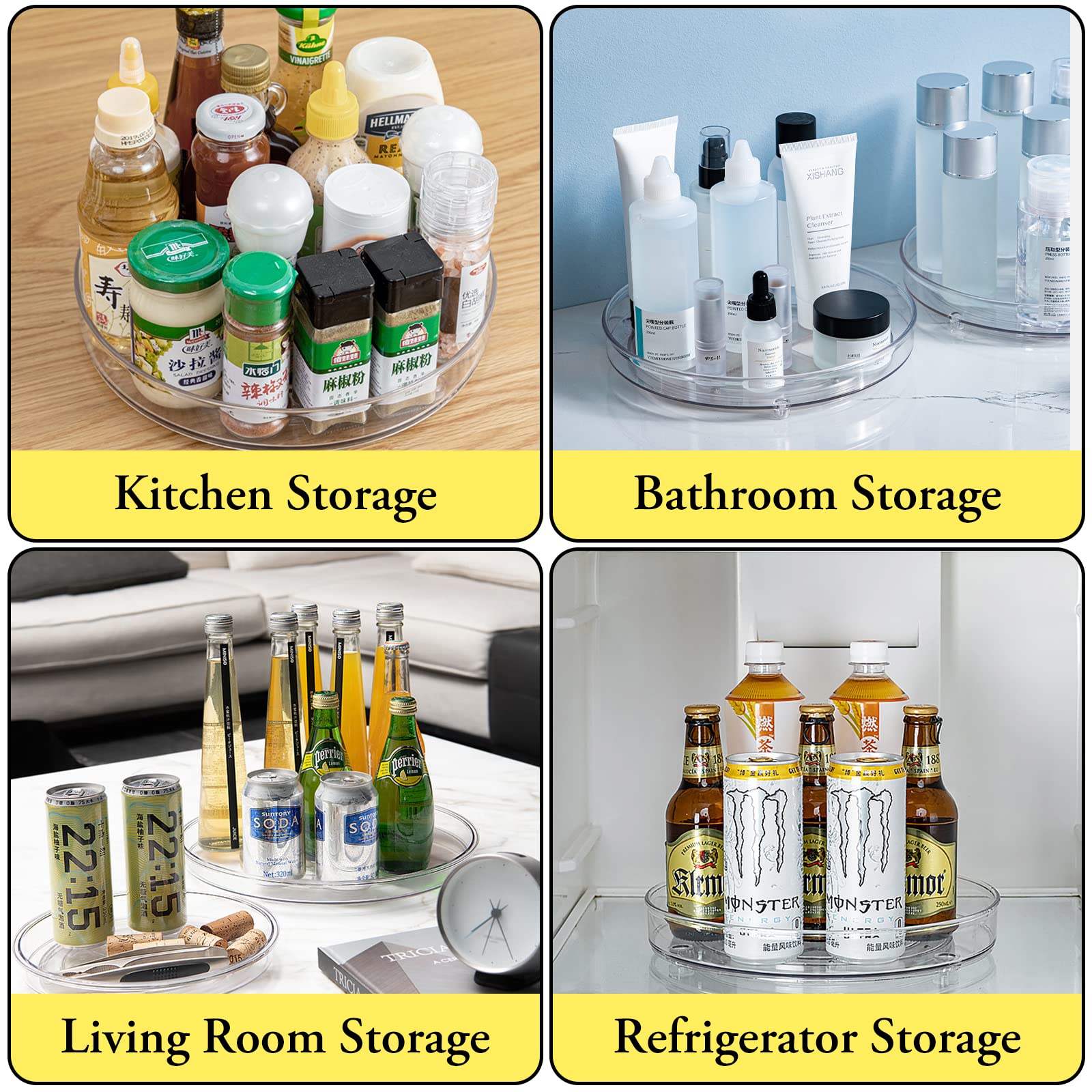 Organizer Girevole,3 Pezzi Piatto Girevole,360° Portaspezie Girevole,Include 5 misurini,Vassoio Girevole Portaoggetti da Cucina per Credenza e Frigorifero,Cucina, Bagno,Portaspezie e Altro