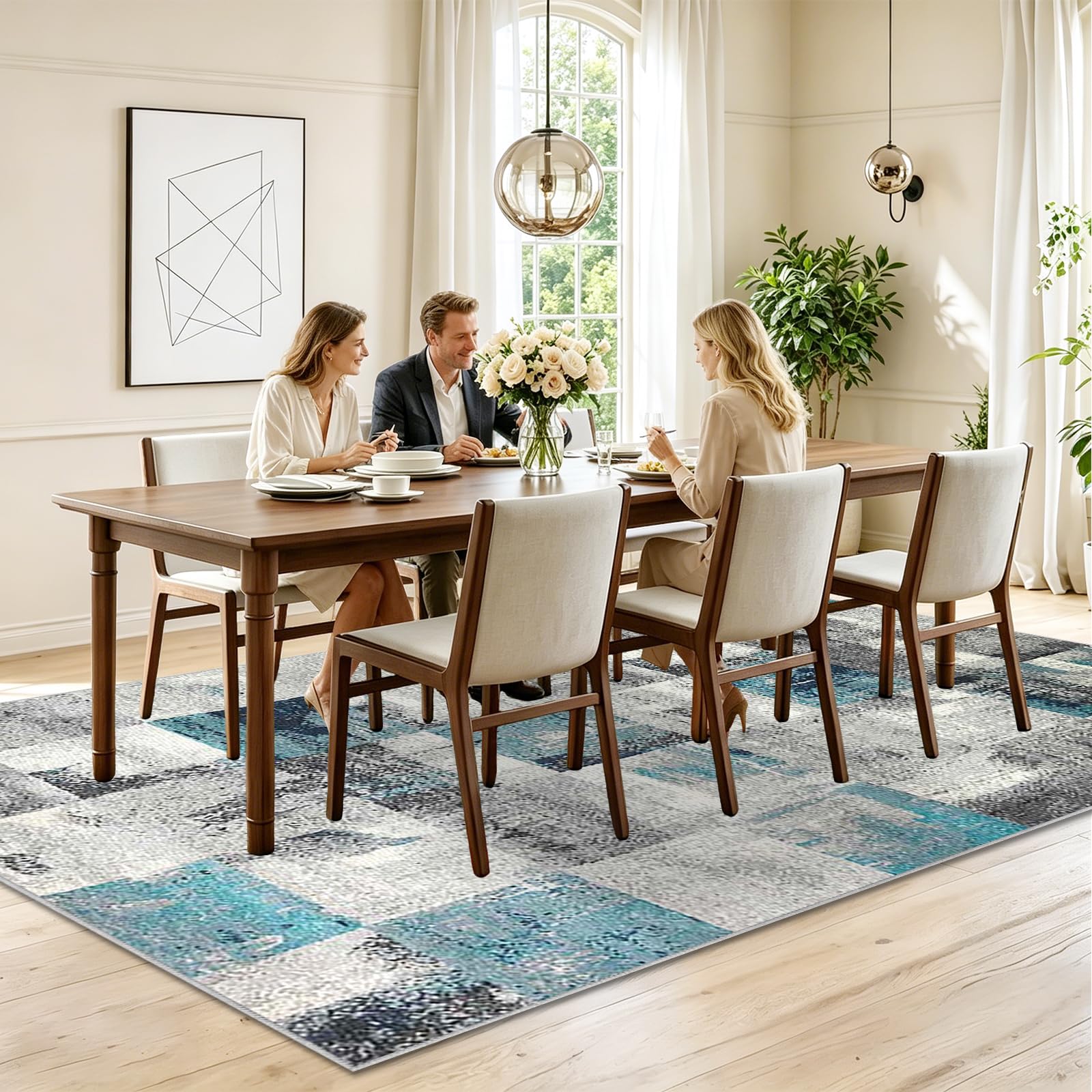 Tappeto Salotto Antiscivolo Tappeti a Pelo Corto Tappeti Camera da Letto Tappeto Soggiorno Tappeti Lavabile in Lavatrice Carpet Moderno Geometric Rombo Carpet Cameretta Ufficio 130 x 140cm