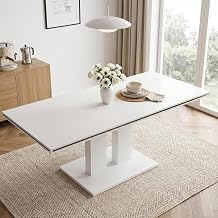 HIPIHOM 55-71" Extendable Dining Table for 4-8 People, White Table