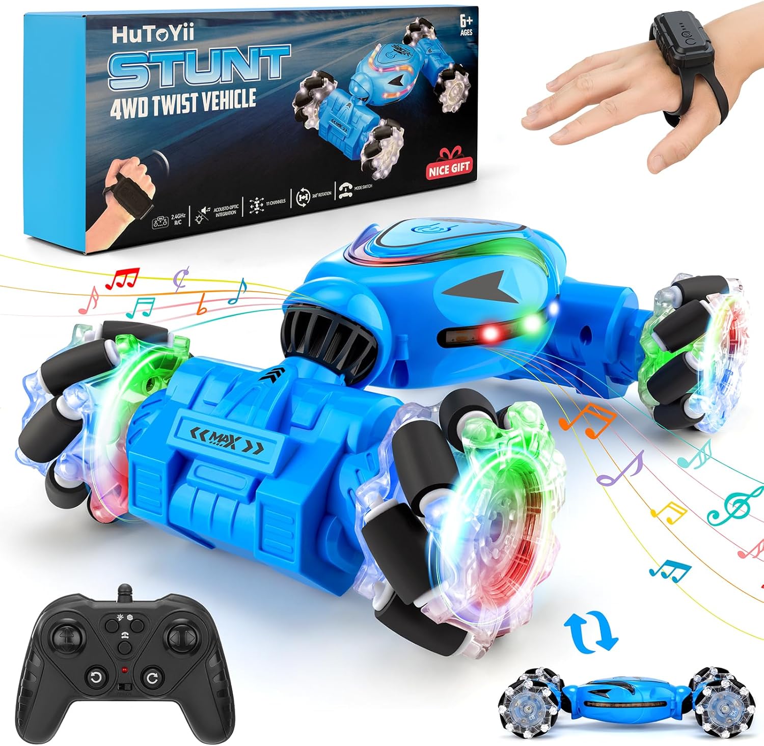 Gesture Sensing RC Stunt Car, Cool Toys for Boys Age 6-12, 360° Rotating 4WD Remote Control Cars with Light & Music, 2.4Ghz Transform Drift Car Gifts for Kids Age 7 8 9 10 11 yr
