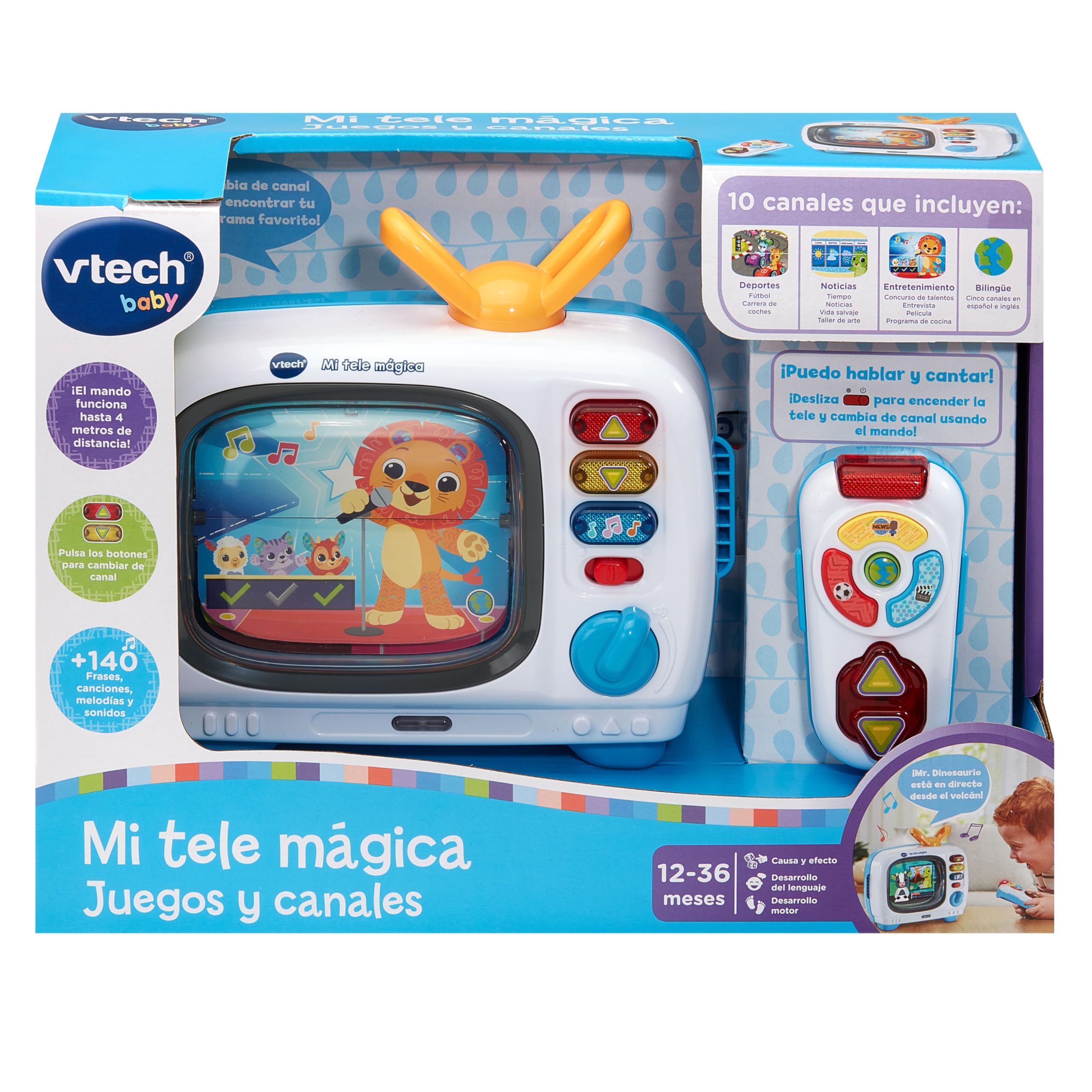 VTech-Baby Mi Tele Mágica Juegos y Canales, Televisión Interactiva Bilingüe, Juguete Niños 1 Año, Ruleta y Mando Luminoso, Enseña Conceptos y Vocabulario, Versión ESP
