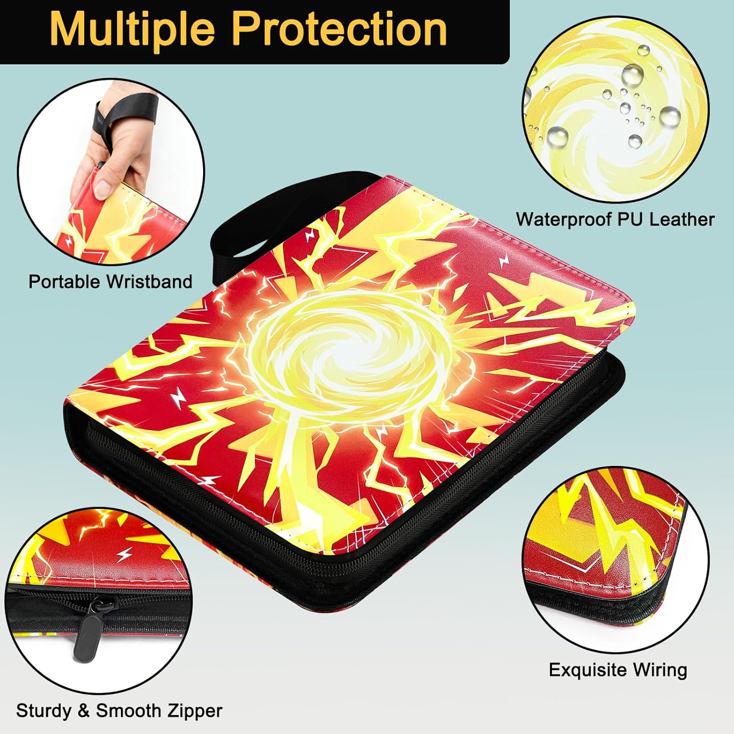 Trading Card Binder 4 Pocket,Card Binder 400 Card Book Holder Cards with 50 Removable Sleeves,Zipper Design Collectible Trading Card Albums Gifts for Boys and Girls (Yellow-4 Pocket)