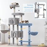 Hey-brother Cat Tree Tower, Scratching Posts with a Extended Part, Wide Platforms, Cozy Condos, Hammocks, Sisal Columns and Ball for Indoor Cats, 70.9 Inches, Light Gray MPJ038W