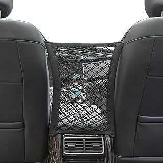 3 Layer Car Net Pocket, Car Net Pocket Handbag Holder, Four-Side Elasticity Car Purse Net, Car Net Barrier between Front Seats for Backseat Kids Dogs or Pets