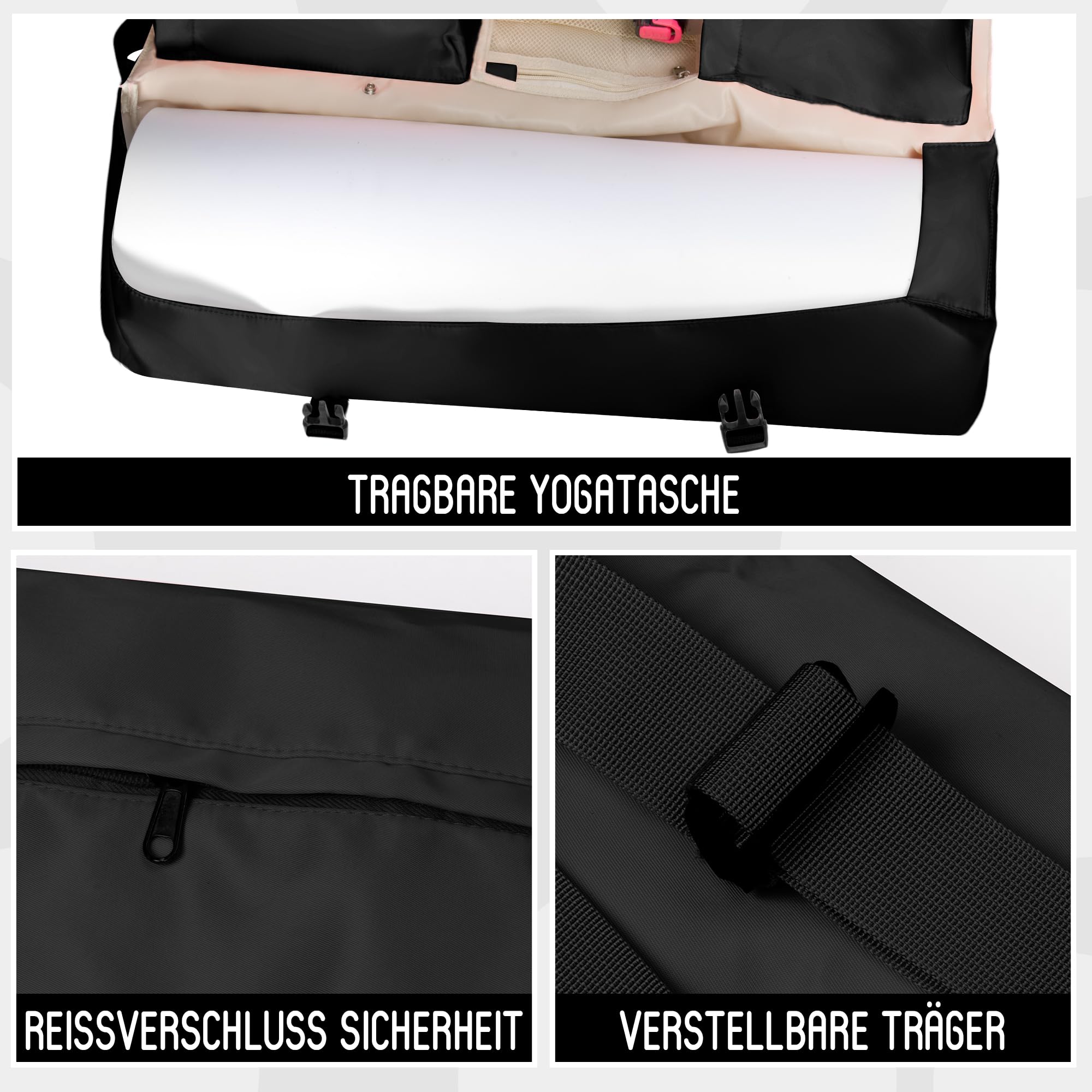 Wasserdichte Yogatasche für Damen mit Nassfach Flaschenhalter Durchgehendem Verstellbarer Schultergurt, Robuste Geräumige Tragetasche Taschen für Pilate Sport Gymnastik Yogamatte