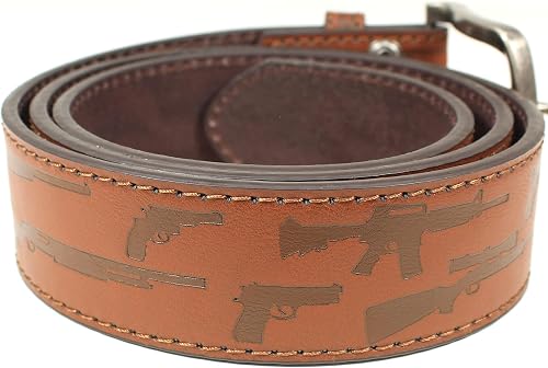BC Belts Firearms Pattern Leather Belt Strap and Metal Buckle 1.5" Wide with Sna