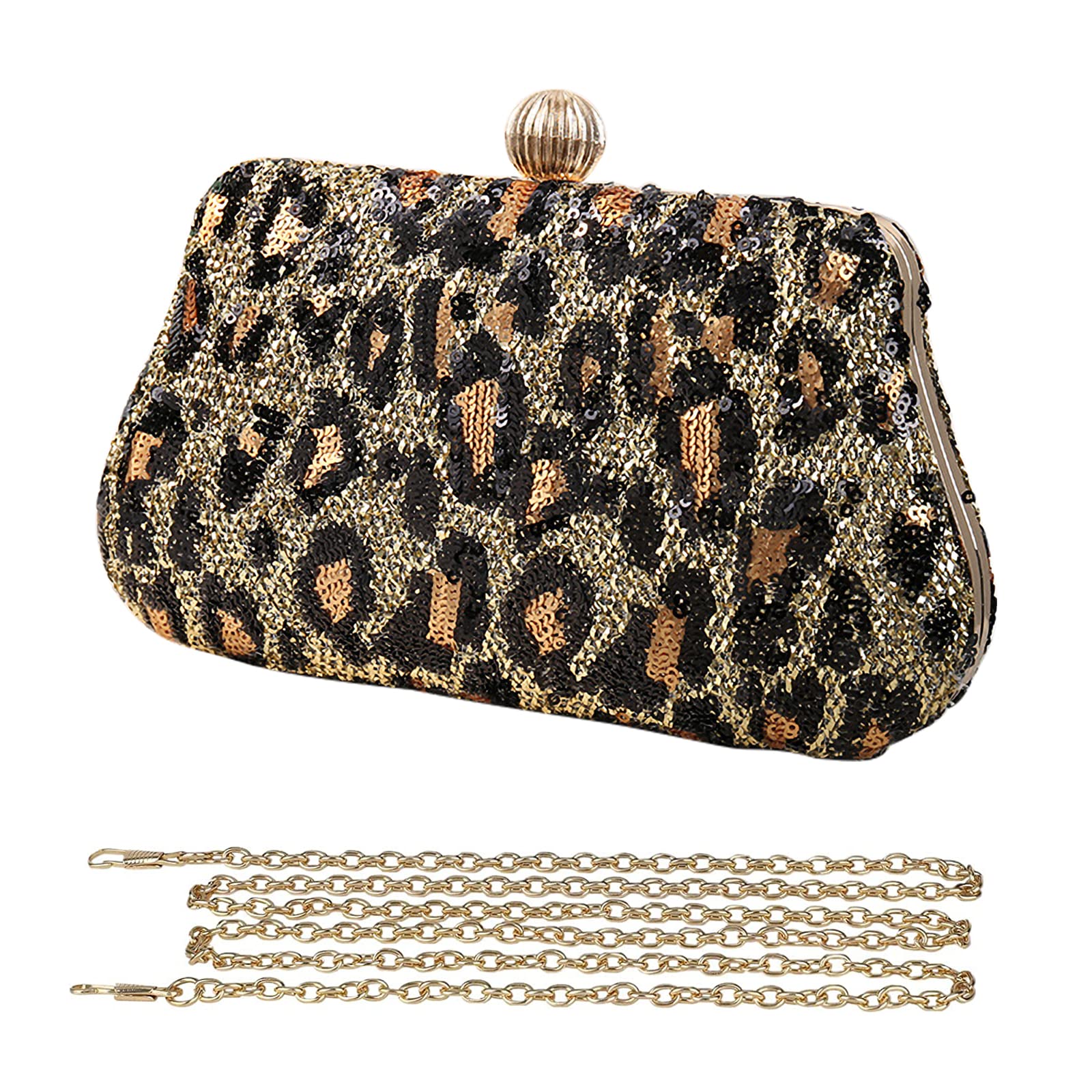CORIOS Sparkly Sequin Evening Bag for Women Fashion Leopard Print Shoulder Bag Party Prom Handbag