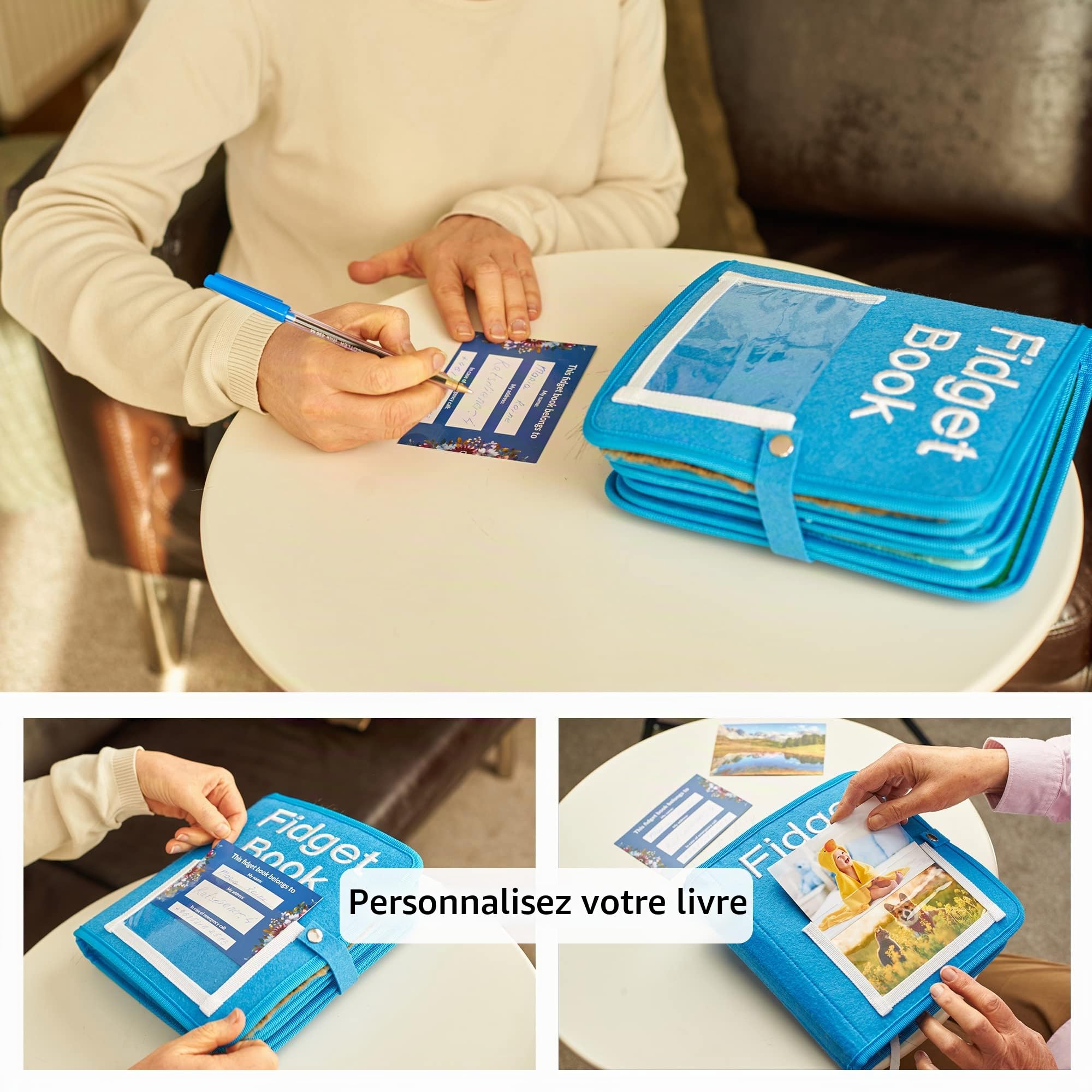 Livre Sensoriel | Couverture Sensorielle Démence | Activités Calmantes pour Personnes Agées | Produits pour Personnes Agées Démentes | Fidget Book | d'Alzheimer, Démence, Syndrome d'Asperger (Blue)