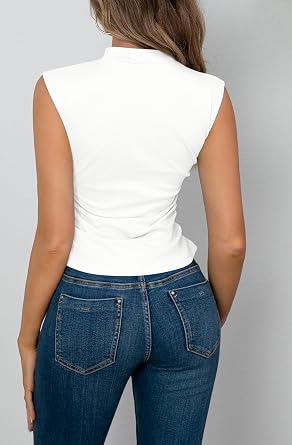 OMSJ Womens Mock Turtleneck Tank Tops Slim Fitted Sleeveless Crop Top Stretchy Summer Casual Trendy Side Ruched Shirts