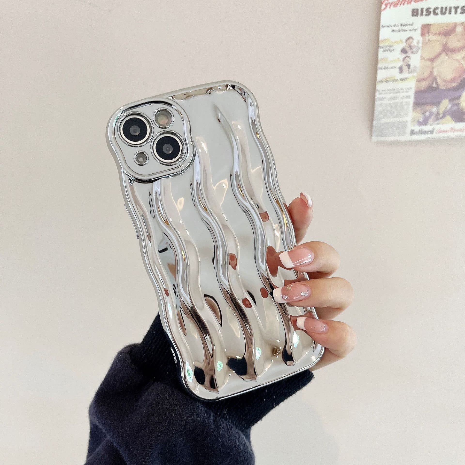 Amazon.co.jp: iphone 16 用 ケース ウェーブ型 メタリック シルバー