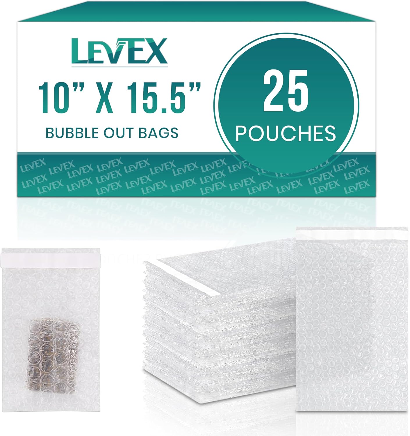 Levex - 15" x 17.5" [25 Pack] Clear Self-Sealing Bubble Out Pouches Bags, Bubble Cushion Wrap Bags for Storage, Packing, Shipping & Moving