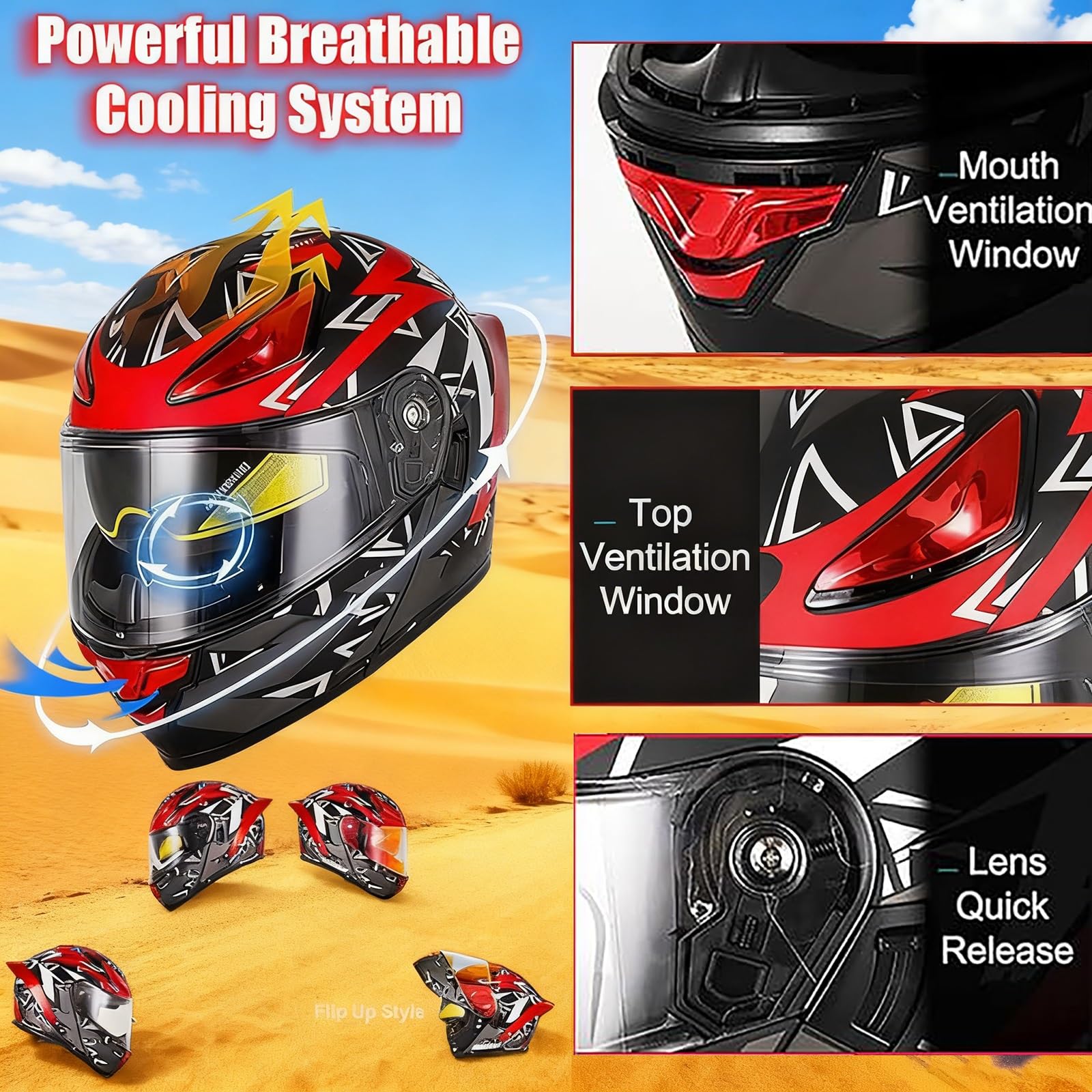 Modułowy Kask Motocyklowy – Integralny Z Klapą I Podwójną Soczewką, Z Certyfikatem DOT/ECE, Z Ochronną Czapką Antypyłową, Dorośli Unisex – Pasuje Do Motocykli Off-road