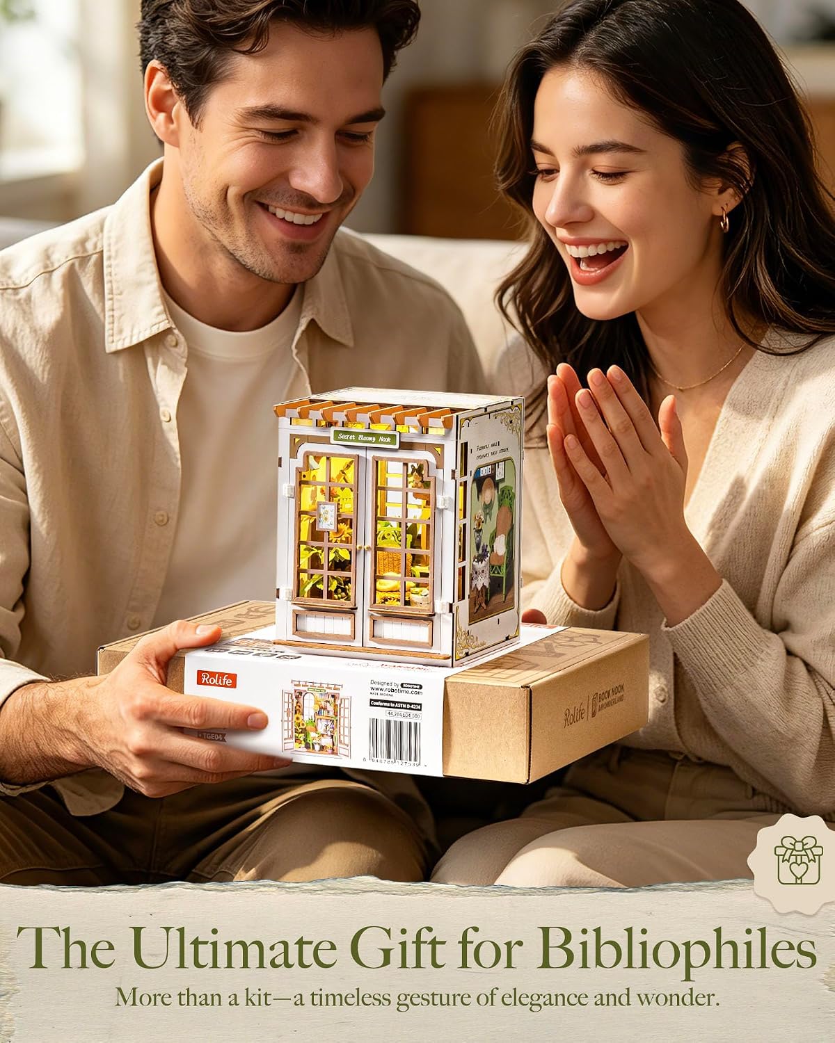 Rolife 6 hrs DIY Book Nook Kit, Secret Bloomy Nook TGE04 3D Wooden Puzzle Floristry Garden, Miniature Dollhouse Bookend with Touch LED Lights, Arts and Crafts Gift for Adults
