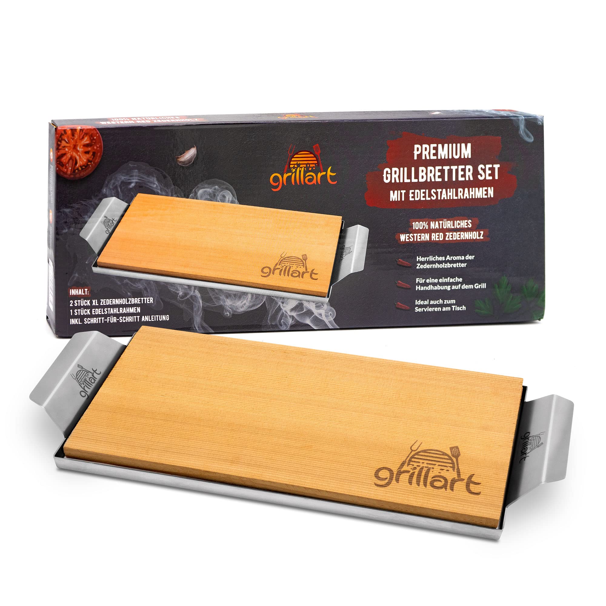 grillart Planches de fumage en bois de cèdre de qualité supérieure avec cadres en acier de haute qualité pour une manipulation facile et un beau service sur la table