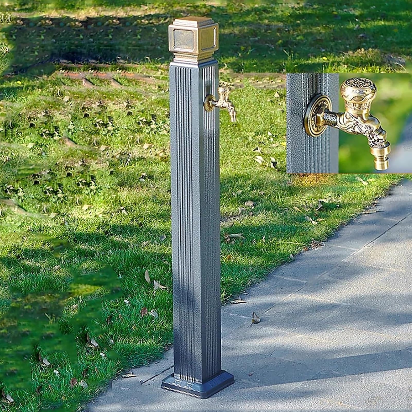 BHGFYXBS Freestanding Outdoor Garden Water Column, Aluminum Alloy Hose Stand With Frost-Free Faucet For Easy Water Access - Vertical Design,Gray a-110CM/43.3IN