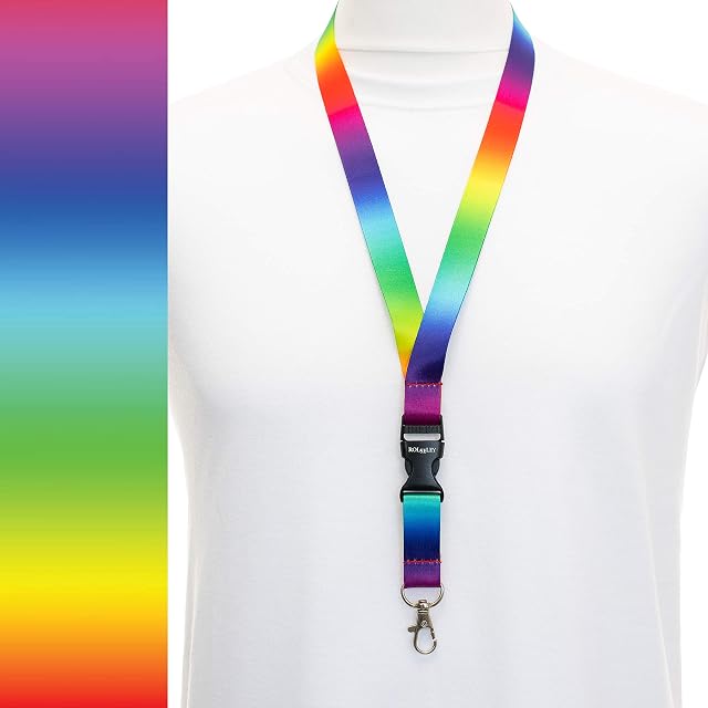 Rolseley Lanyard Neck Strap Rainbow Pattern with Metal Clip and Safety Breakaway
