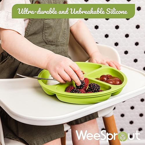 Miniatura 7 de WeeSprout Platos divididos de silicona (sin tapas), platos de silicona 100% de grado alimenticio, platos divididos para niños pequeños y niños,