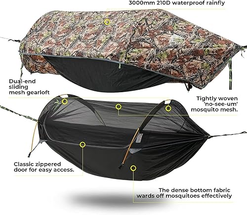 Miniatura 4 de Tienda de campaña con mosquitera y mosca de lluvia, 3 en 1, impermeable, ligera, portátil, hamaca para dormir, equipo de viaje al aire libre con